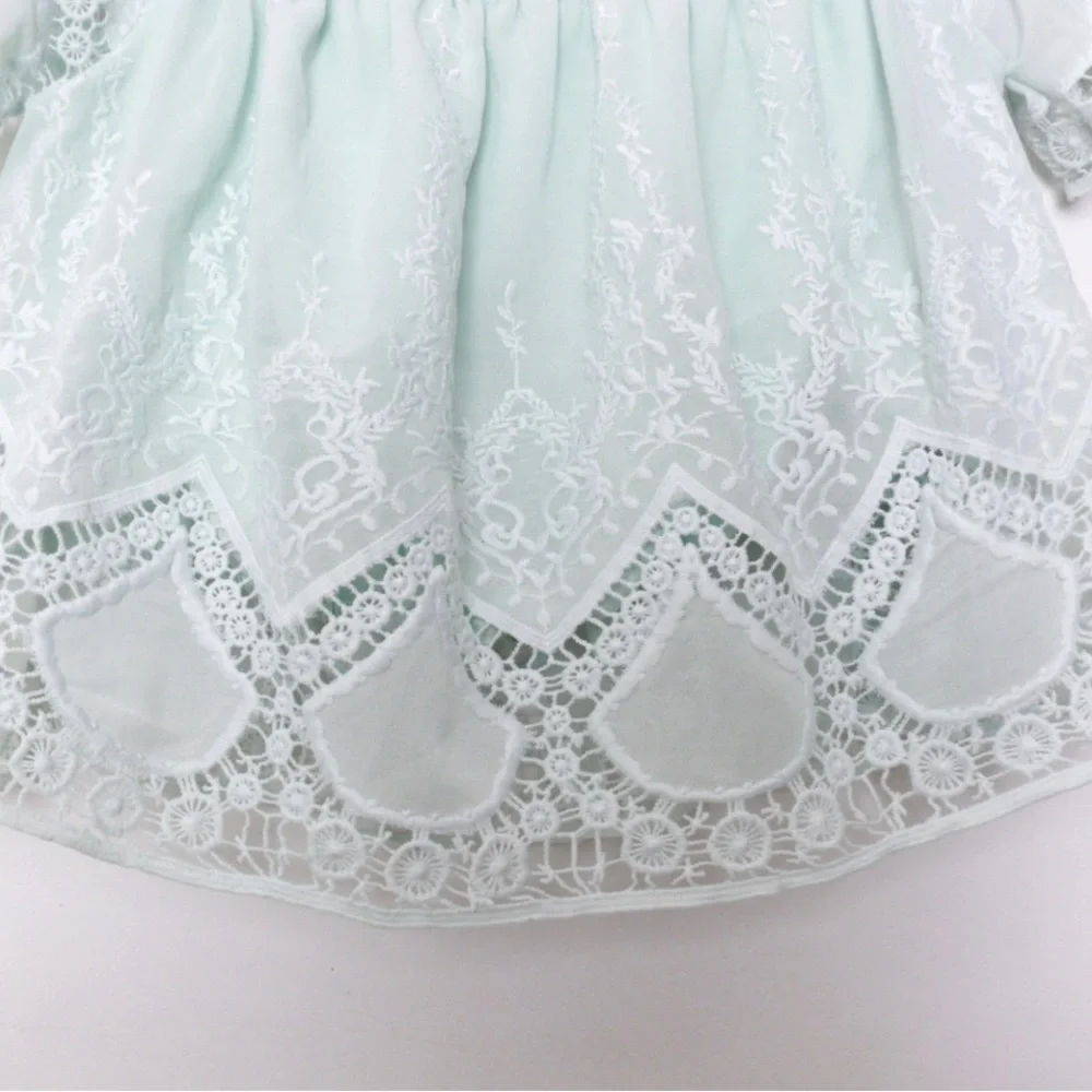 Lucy Paris Lace Off-Shoulder Crop Top in Mint/Pistachio. - Picture 3 of 6